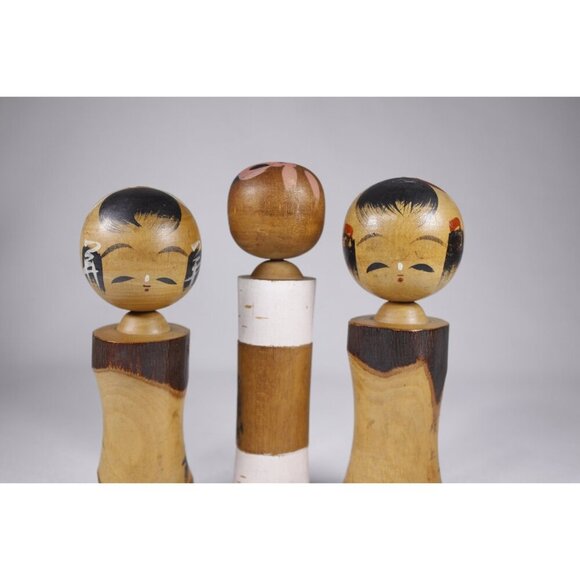 Vintage Japanese Kokeshi doll set of 3, Traditional wooden Dolls nursery decor - Picture 6 of 8